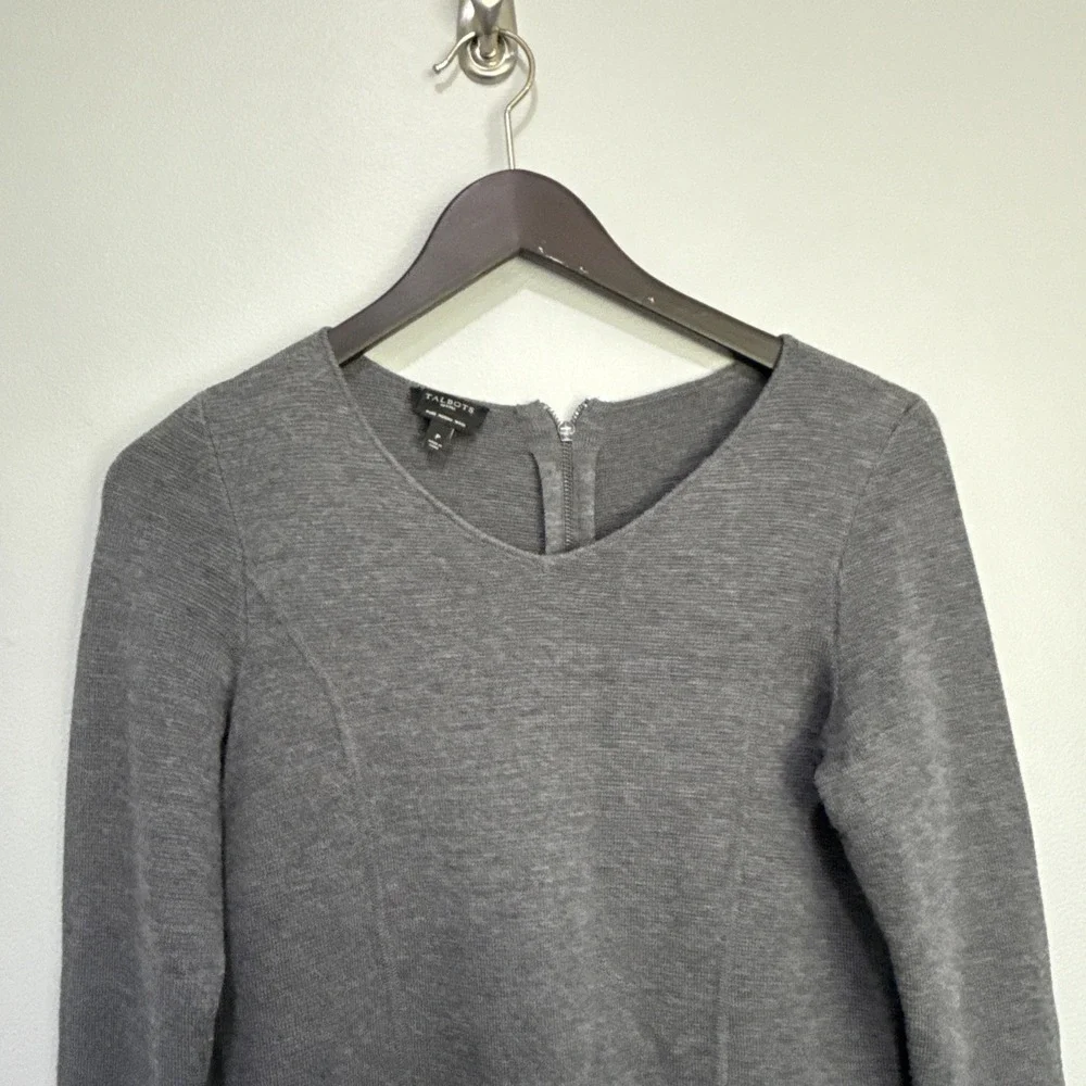 Talbots Petites Sweater Dress Womens Size P GRAY ‎ Merino Wool Minimalist Work